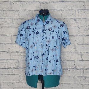 PRESWICK and Moore Womens Floral Print button down linen blouse Sz 8